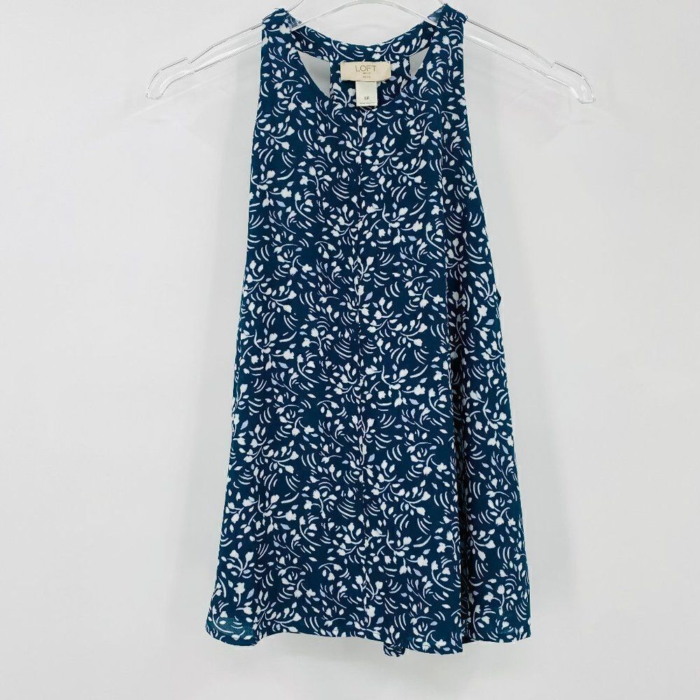 LOFT Size Small Petite Green & White Floral Keyhole Racerback Tank Top Blouse